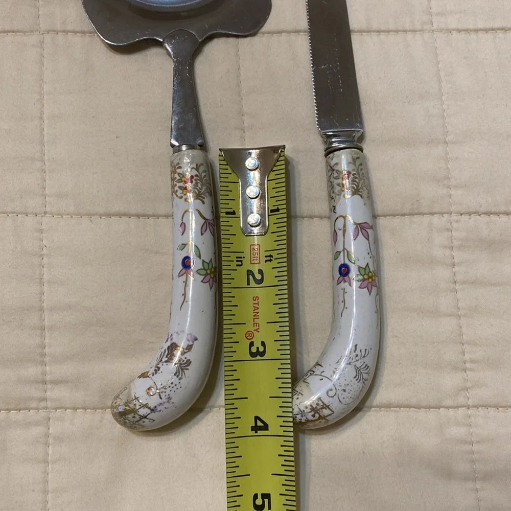 Sheffield England Cheese Slicer & Knife Set Floral Design Porcelain Handles